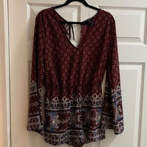 Forever 21 Burgundy and Blue Patterned Romper/ One-Piece